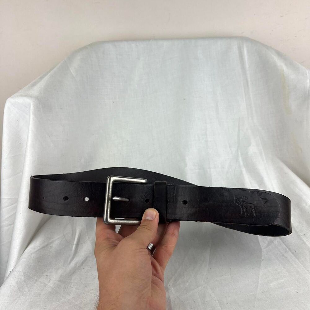Abercrombie & Fitch Black Leather Belt With Silver Buckle Y2K
